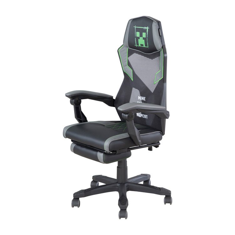 Minecraft Gaming-stoel „Creeper“ – met beensteun, schommelmechaniek & hoogteverstelling