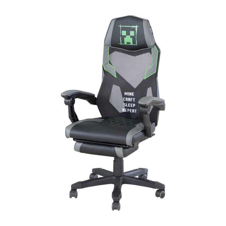 Minecraft Gaming-stoel „Creeper“ – met beensteun, schommelmechaniek & hoogteverstelling