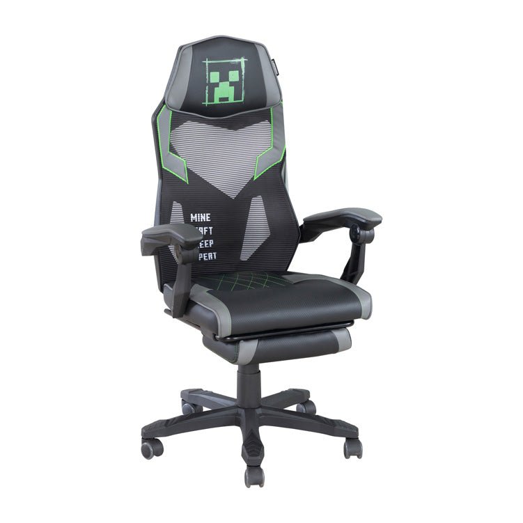Minecraft Gaming-stoel „Creeper“ – met beensteun, schommelmechaniek & hoogteverstelling