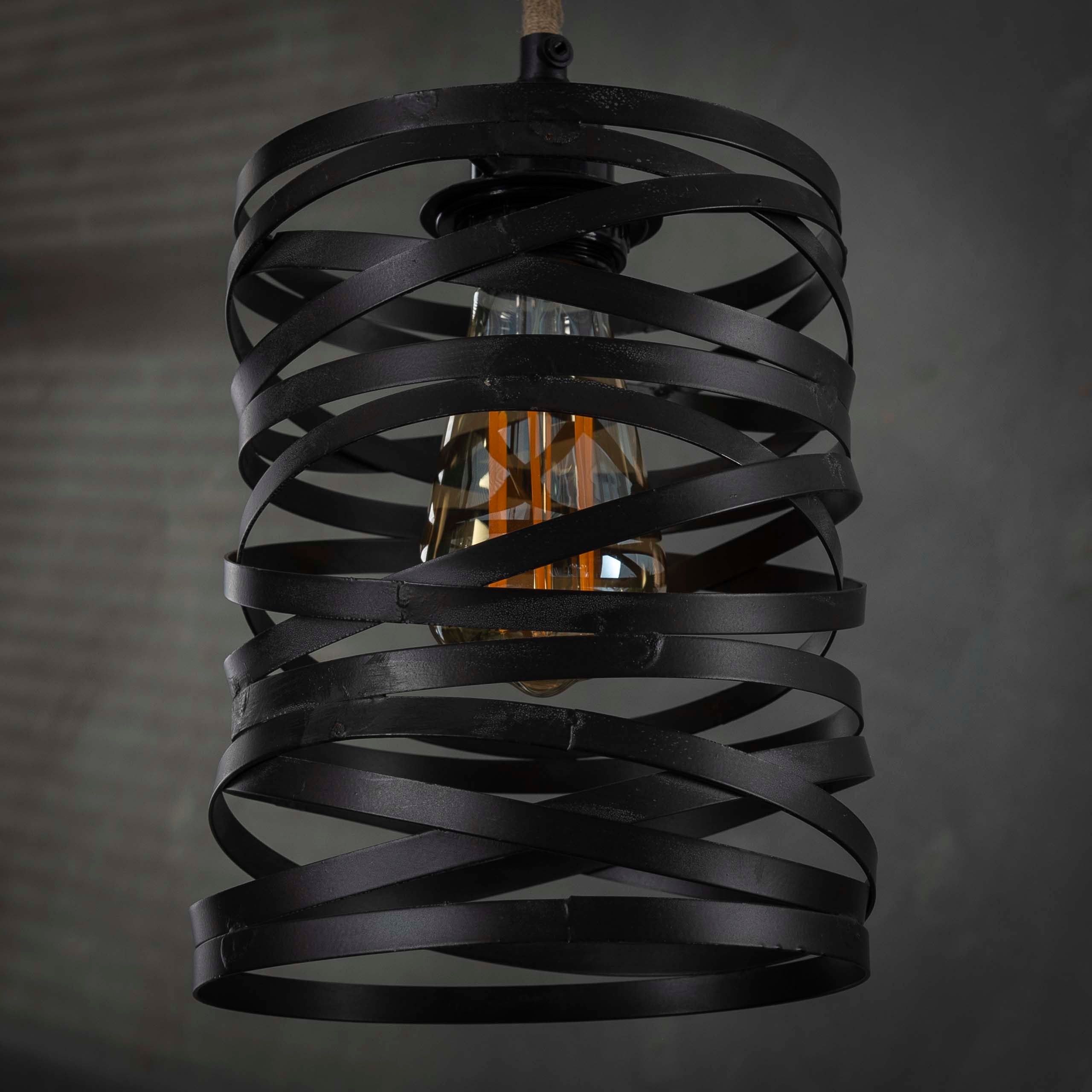 Hanglamp "Selvaris" – Met 7 spiraalvormige lampenkappen en industriële buis-plafondbevestiging