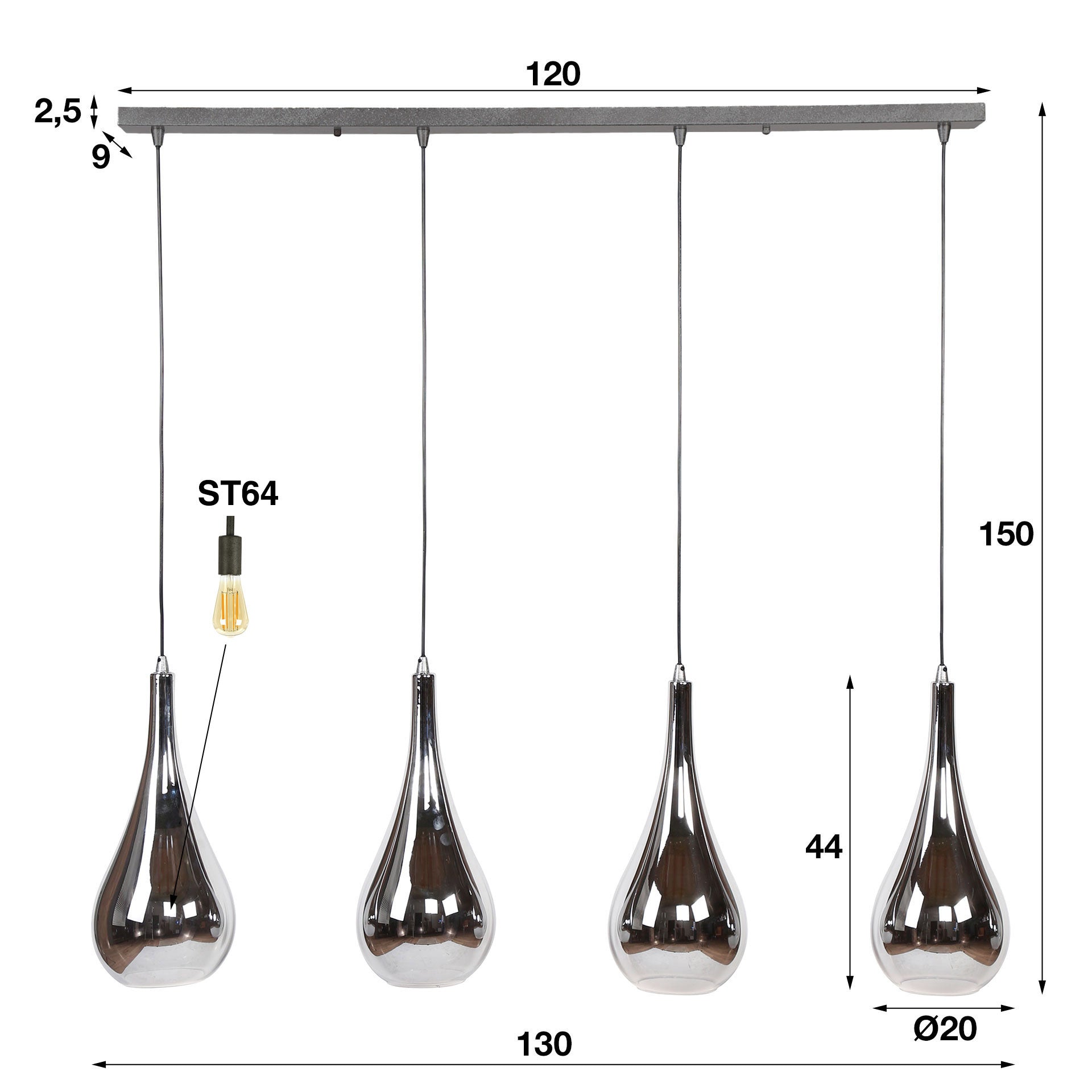 Hanglamp Mirano – Chroomglas met spiegelende werking (4-lichts)