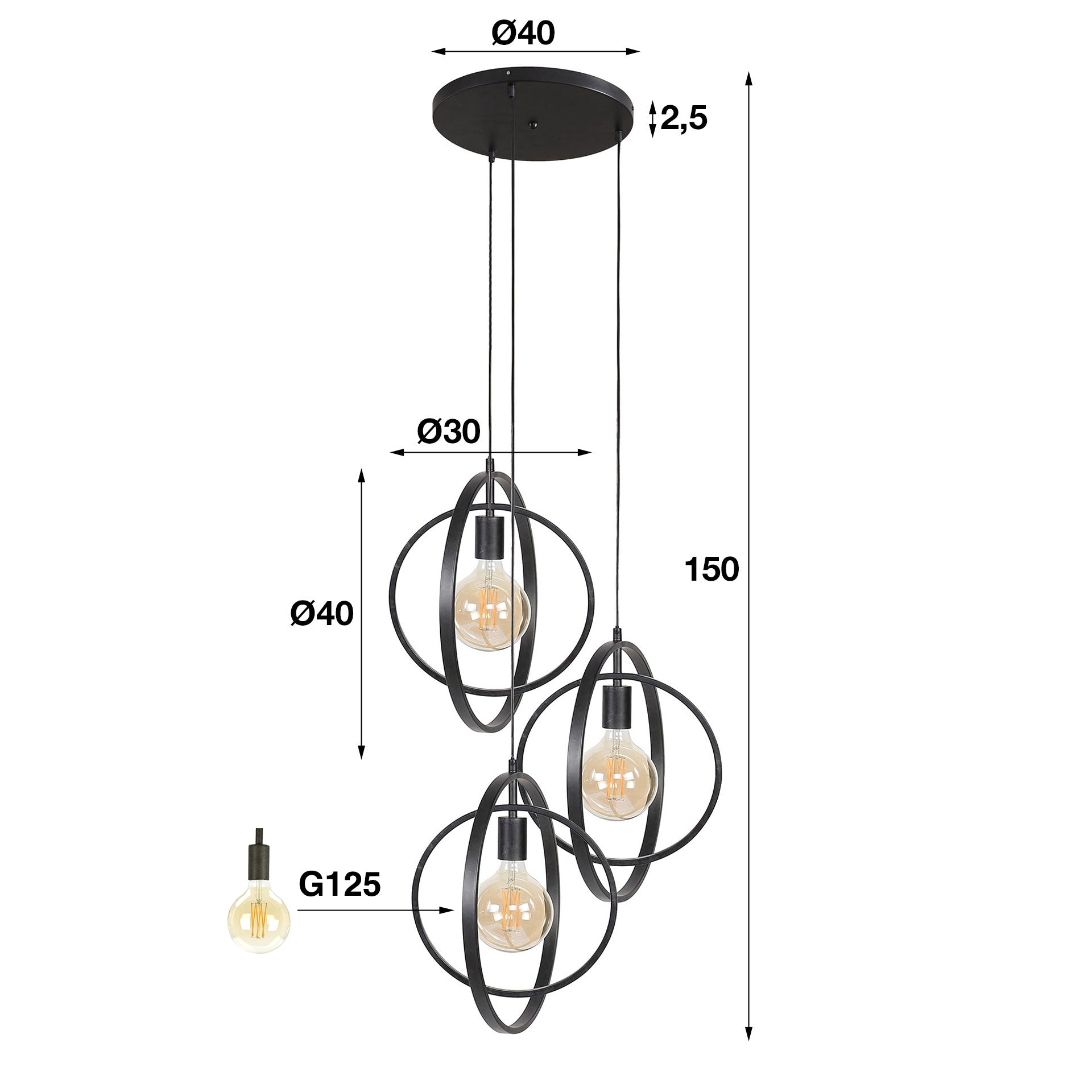 Hanglamp Orbitra Trio – Gelaagd ringontwerp in antraciet (3-lichts)