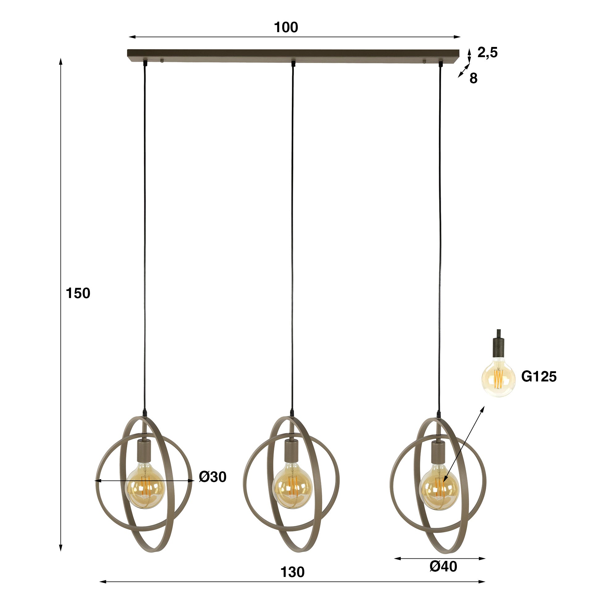 Hanglamp Rotaro Line – Lineair ringontwerp in Antraciet of Beige (3-lichts)