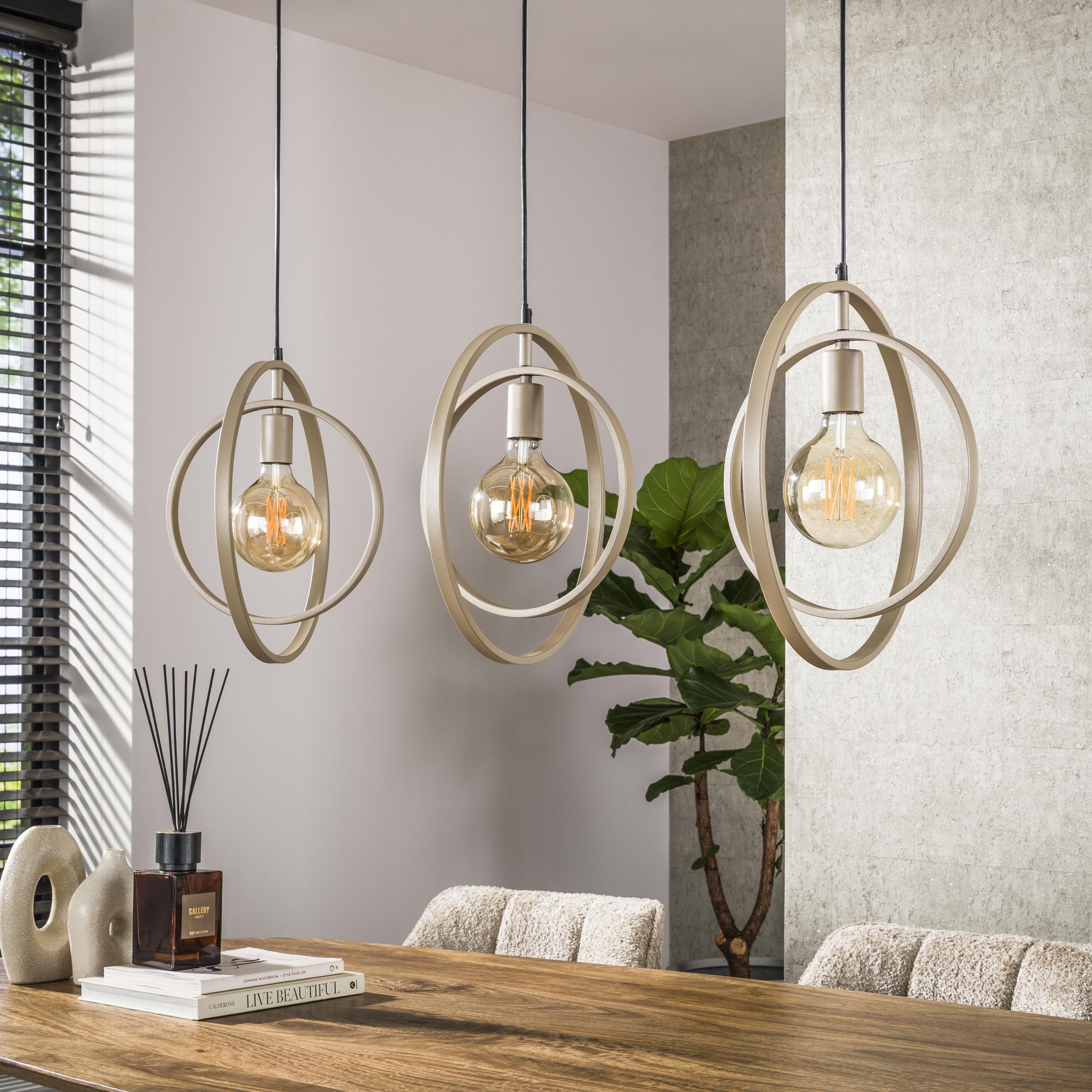 Hanglamp Rotaro Line – Lineair ringontwerp in Antraciet of Beige (3-lichts)