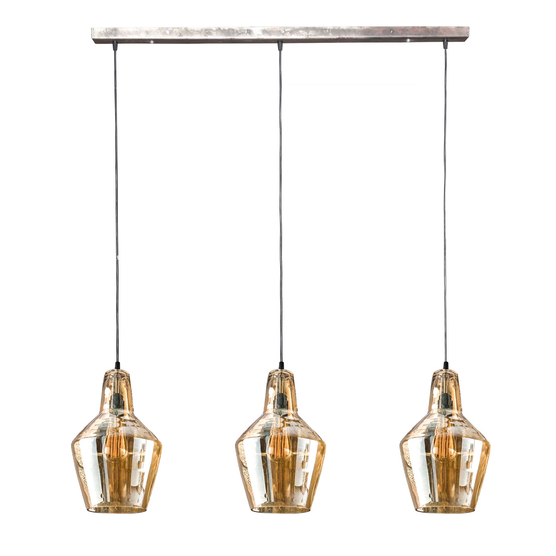 Hanglamp Virello – Kegelvormige glazen kapjes in oud-zilver (3-lichts)