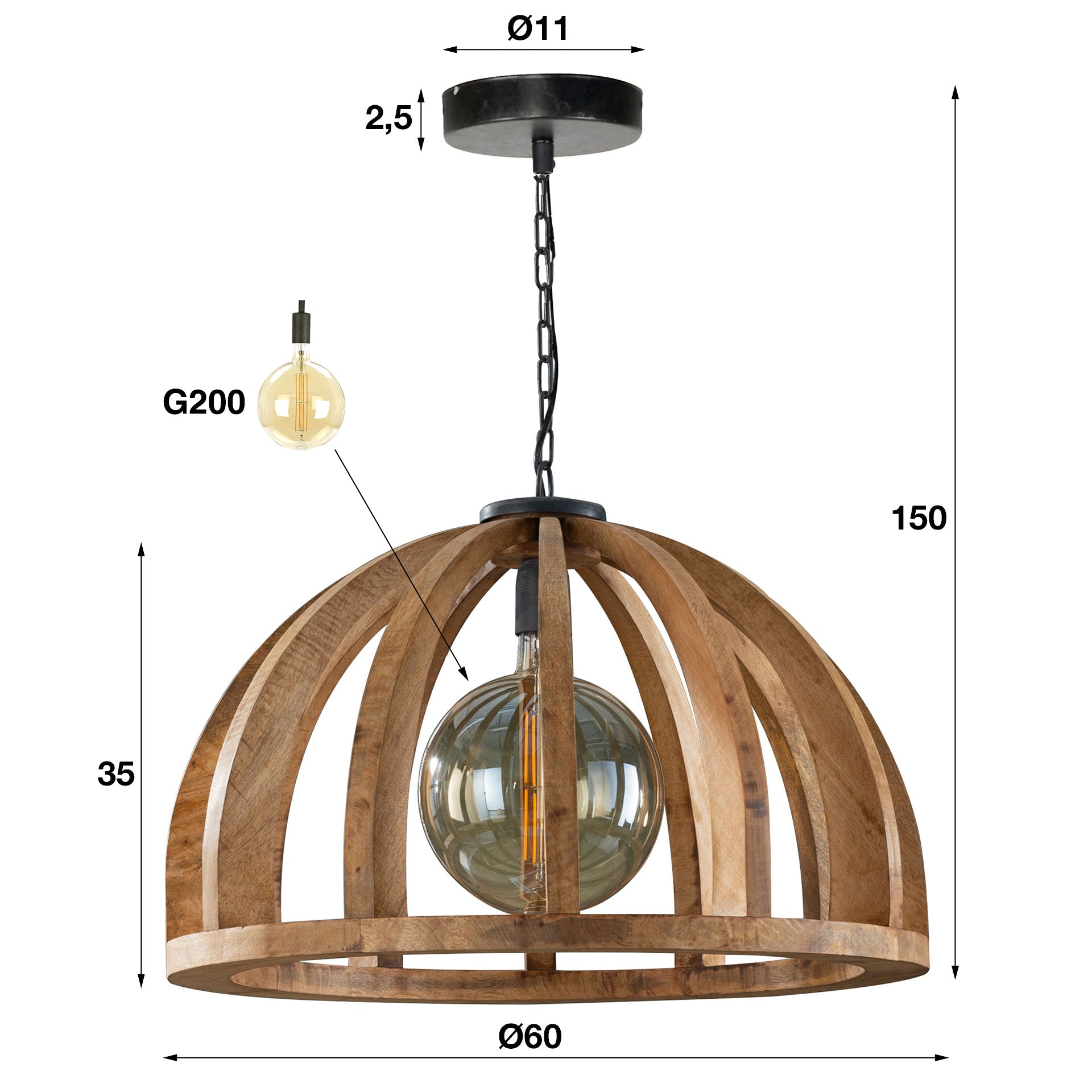 Hanglamp Madero – Massief mangohout met natuurlijke uitstraling