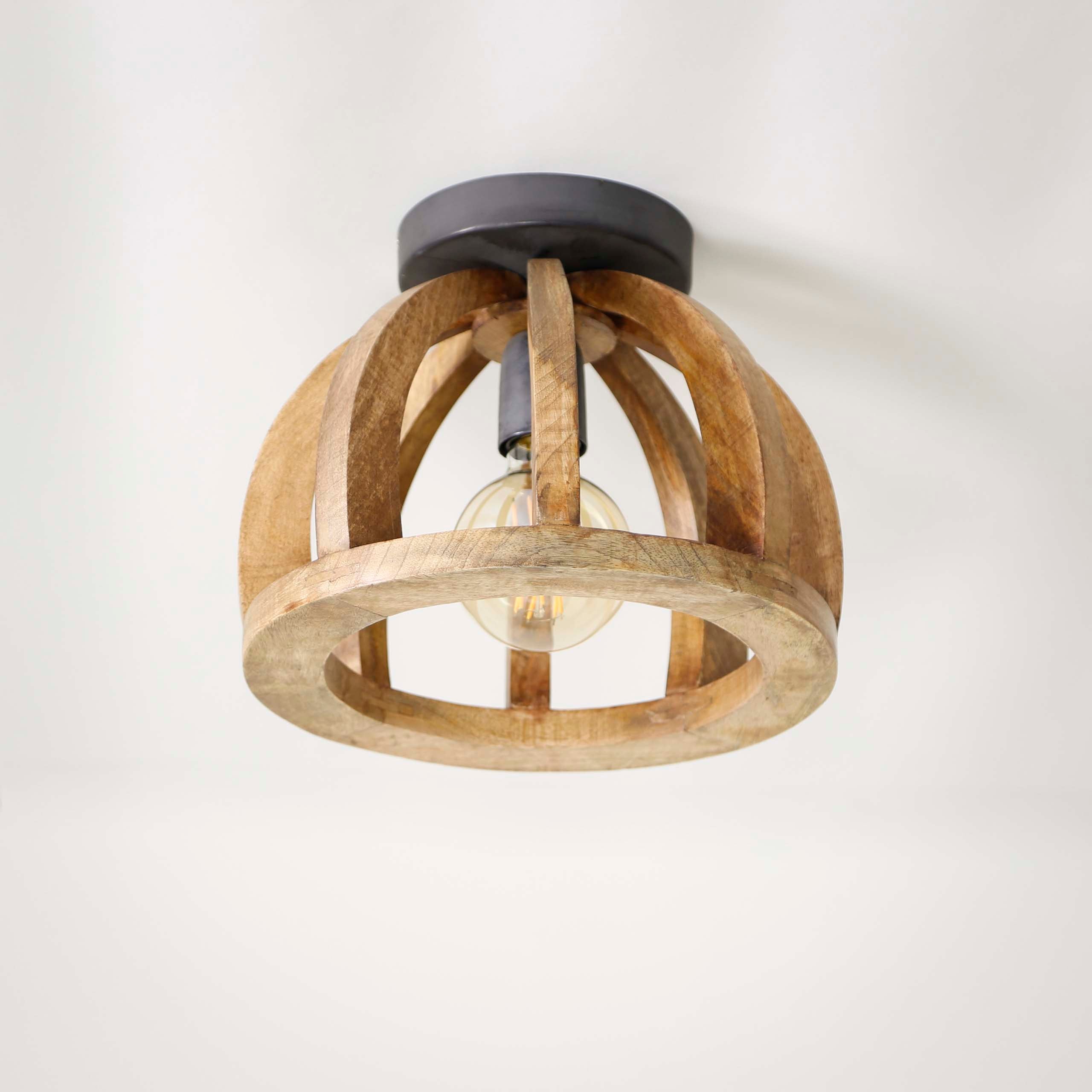 Plafondlamp „Selmo“ – Natuurlijke houten lamp van massief mangohout