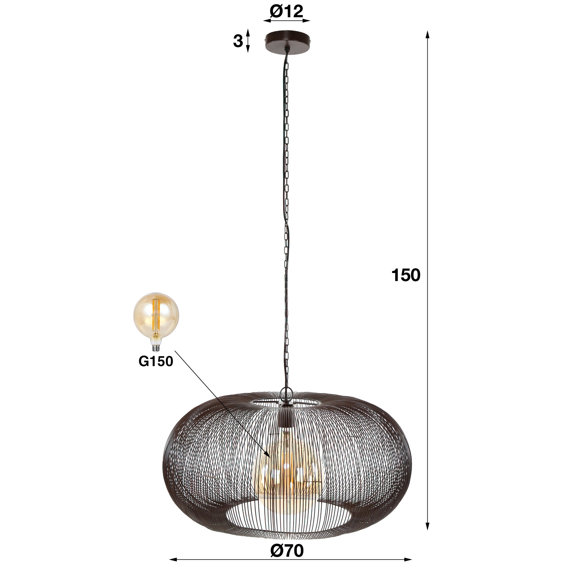 Hanglamp Aurex – Metalen schijf in zwartnikkel met gouden accenten