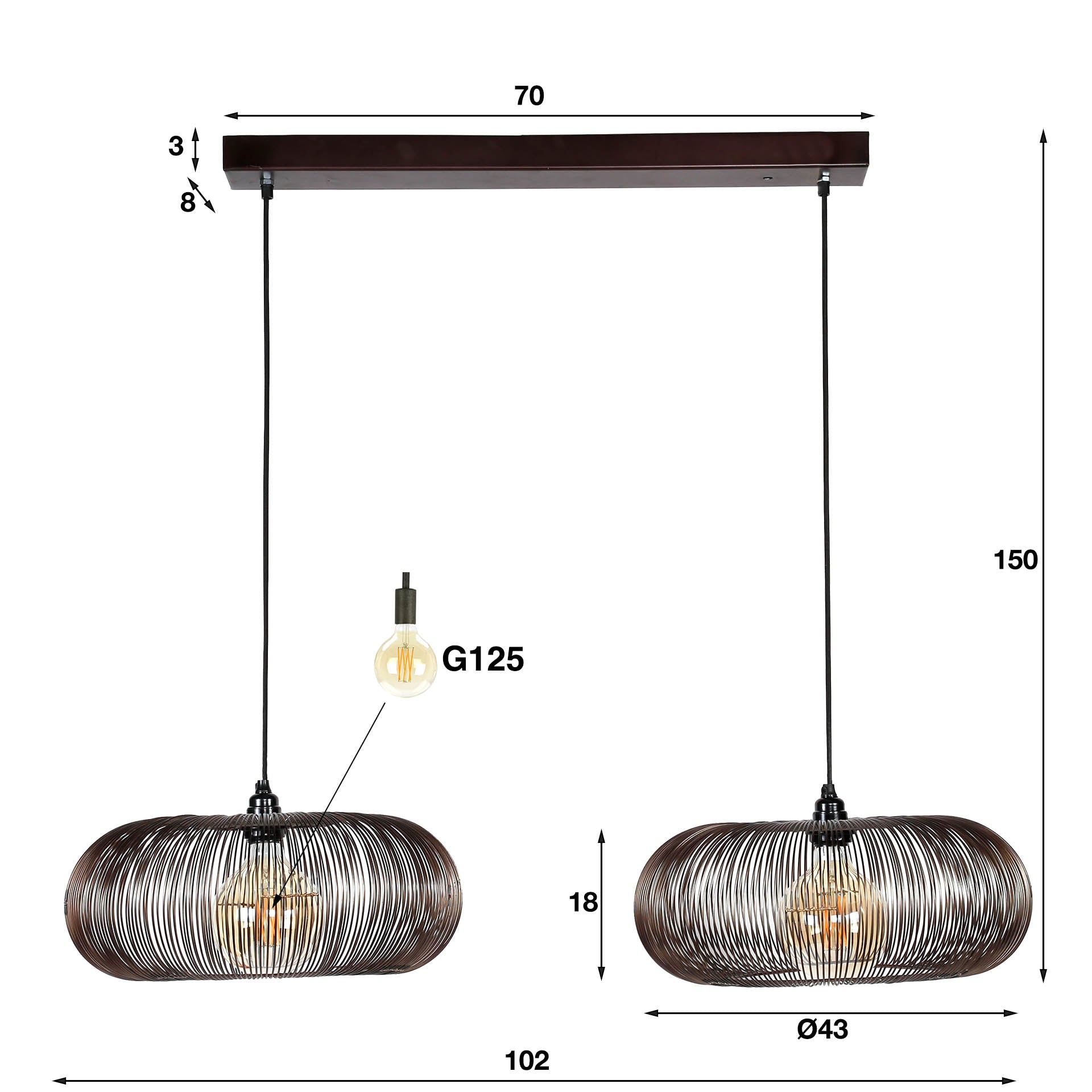 Hanglamp Aurex Duo – Metalen schijven in zwartnikkel met gouden accenten (2-lichts)