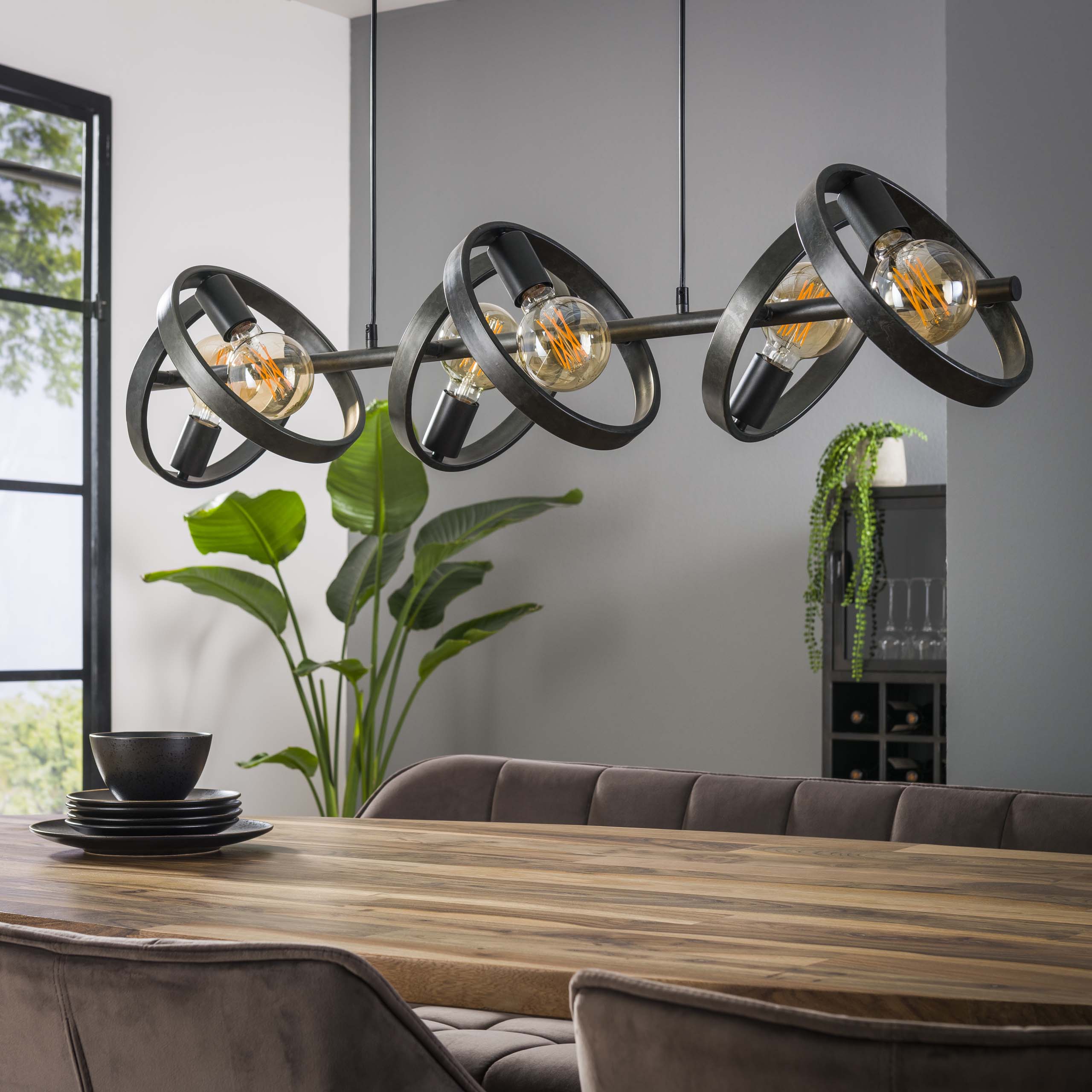 Hanglamp Arkon – metalen frame in steenkoolkleur met industriële uitstraling (6-lichts)