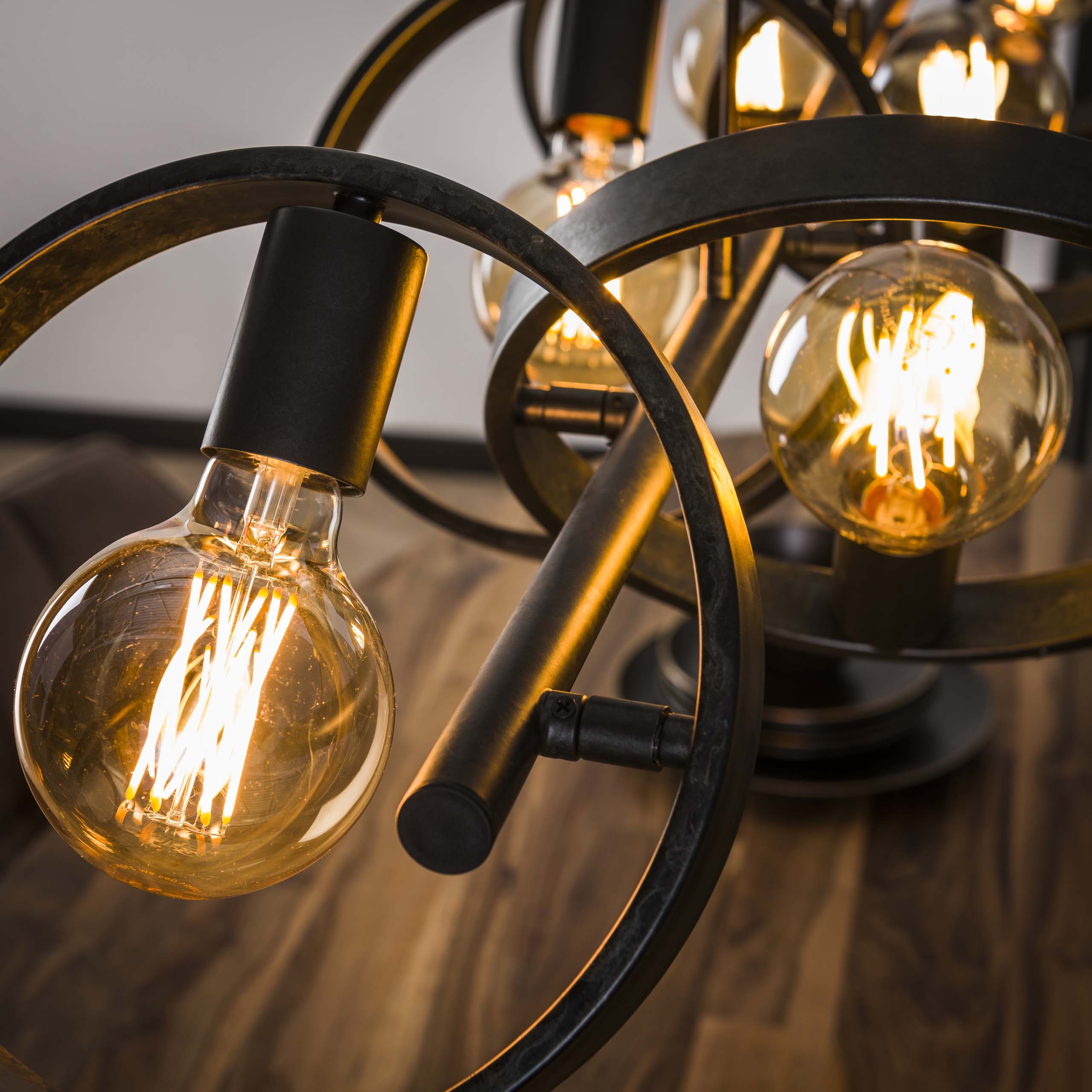 Hanglamp Arkon – metalen frame in steenkoolkleur met industriële uitstraling (6-lichts)