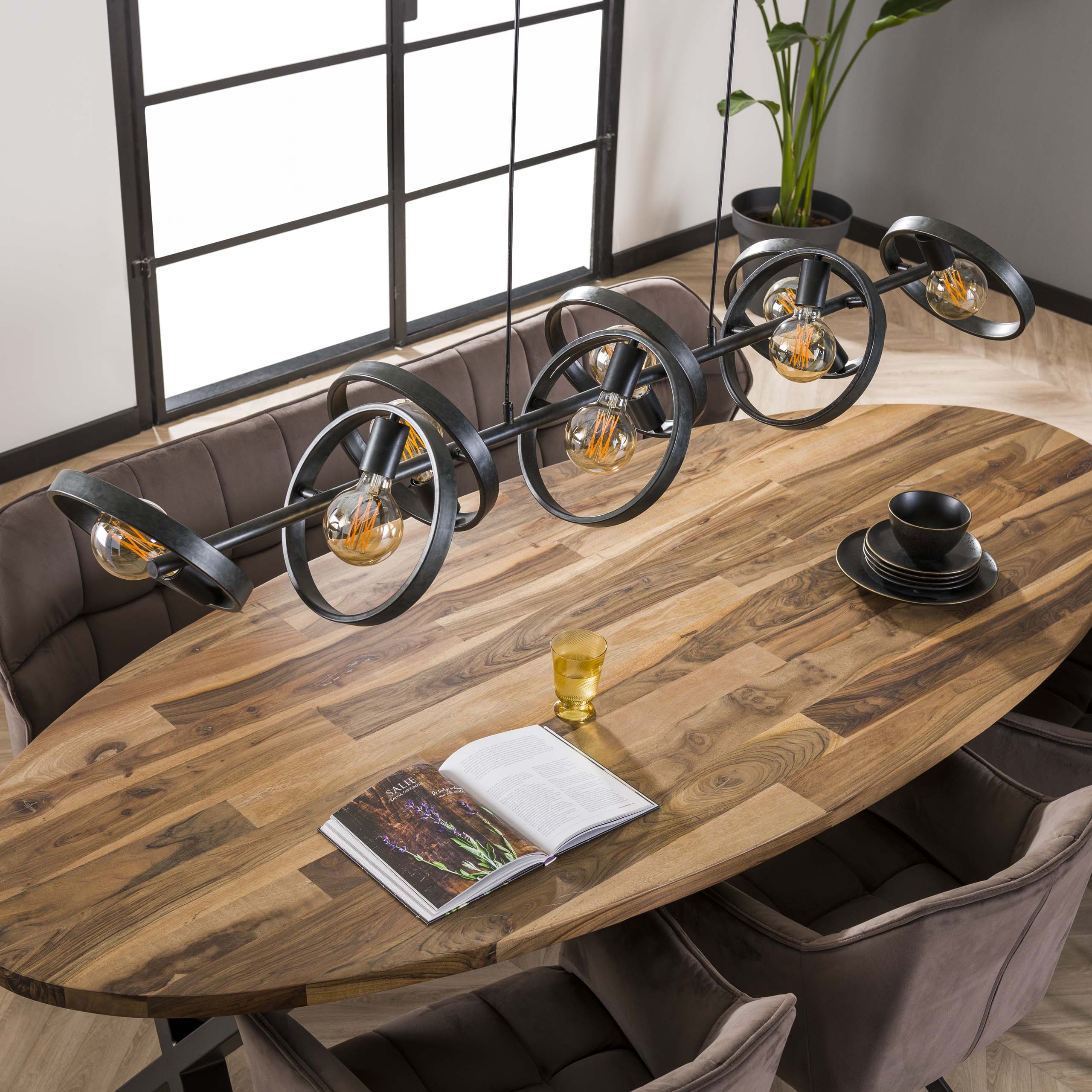 Hanglamp Arkon Octa – Open metalen frame ontwerp in steenkoolkleur (8-lichts)