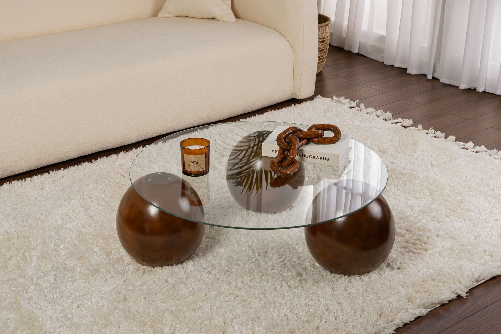 Salontafel Morento - met ronde, geharde glasplaat