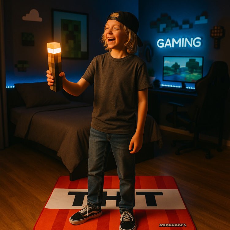 Minecraft LED-fakkel met wandhouder – oplaadbaar & origineel pixelontwerp