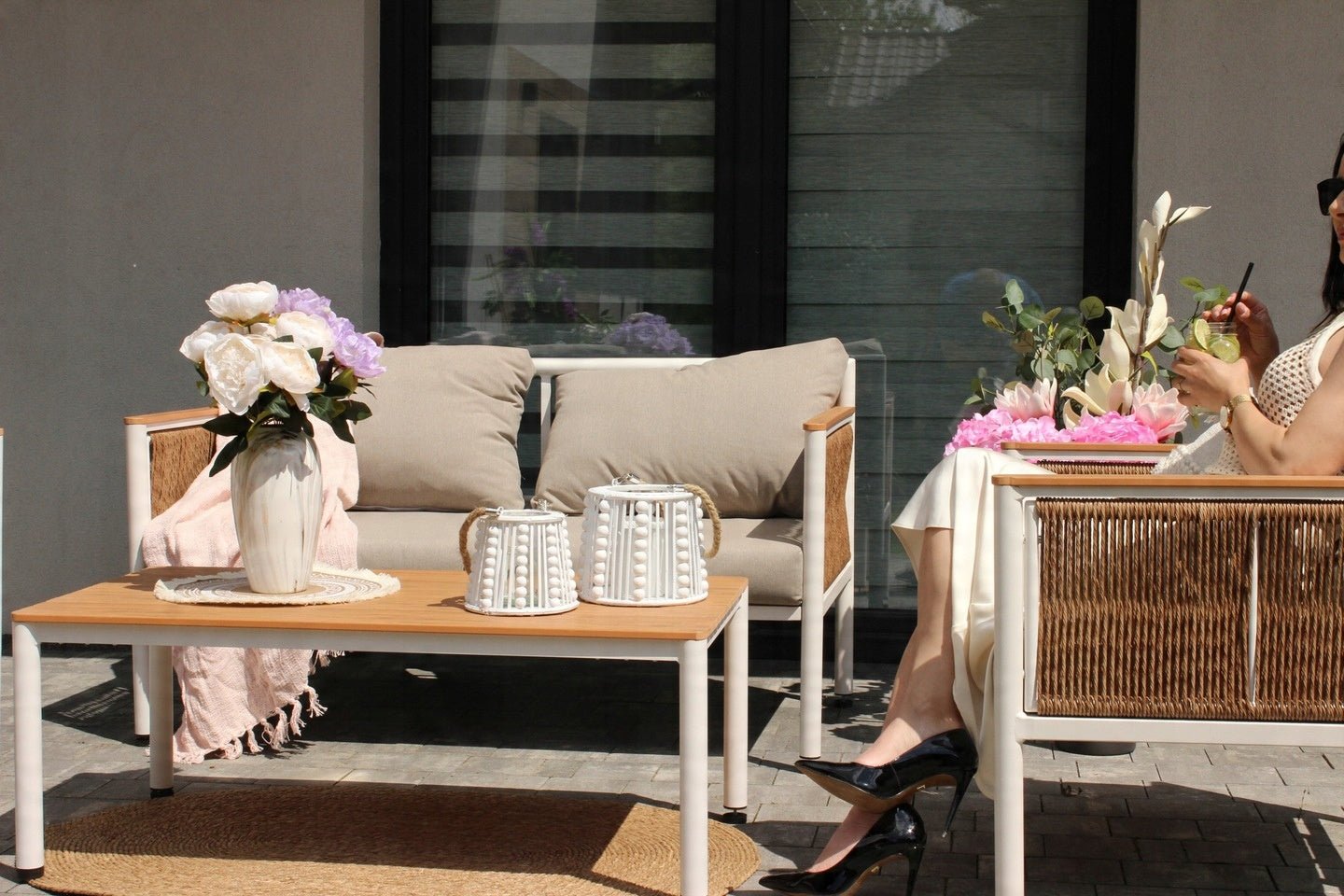 Tuinloungezetel Belora – Aluminium zitgroep met bank, 2 stoelen en tafel