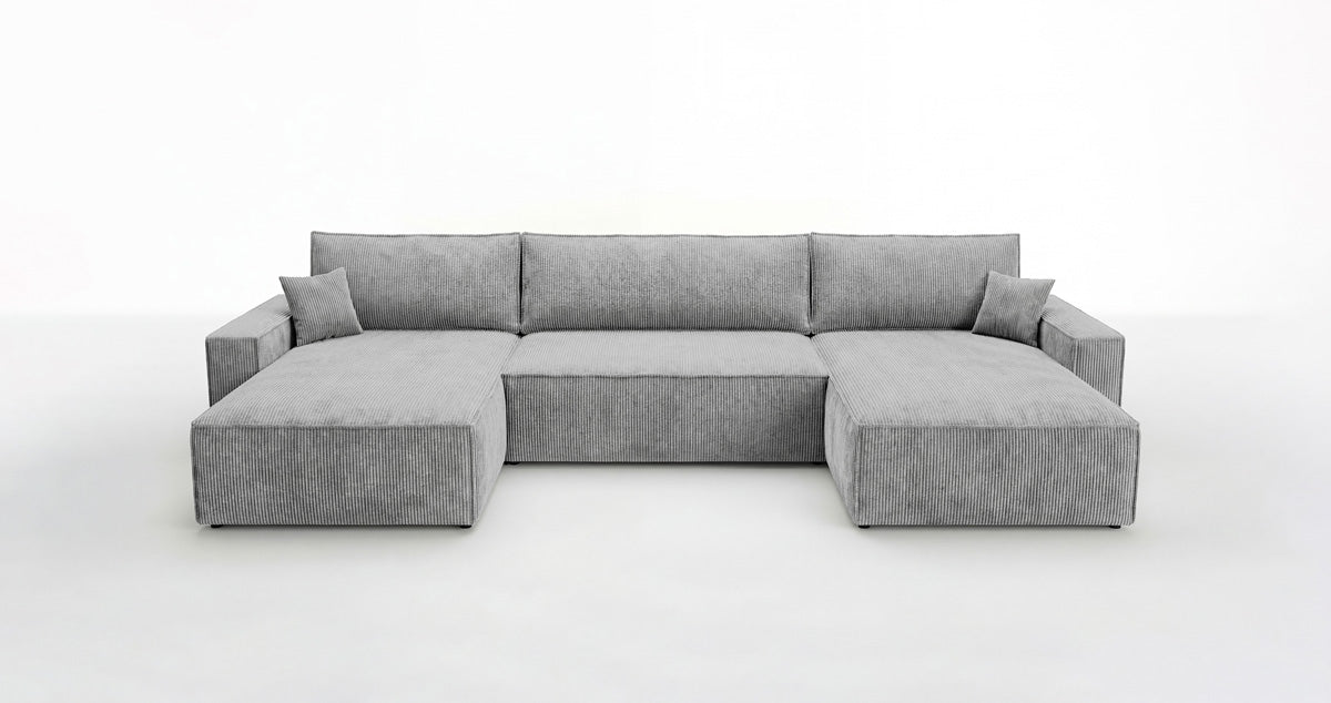 Designbank Vienna U met slaapfunctie en opbergruimte in Ribstof
