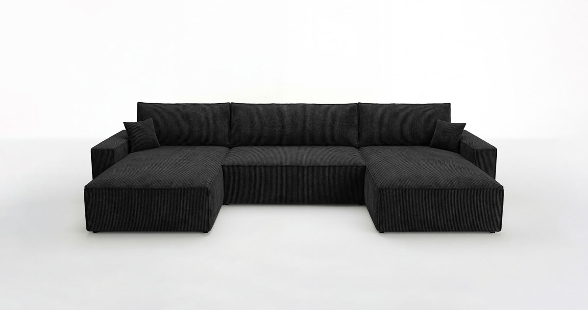 Designbank Vienna U met slaapfunctie en opbergruimte in Ribstof