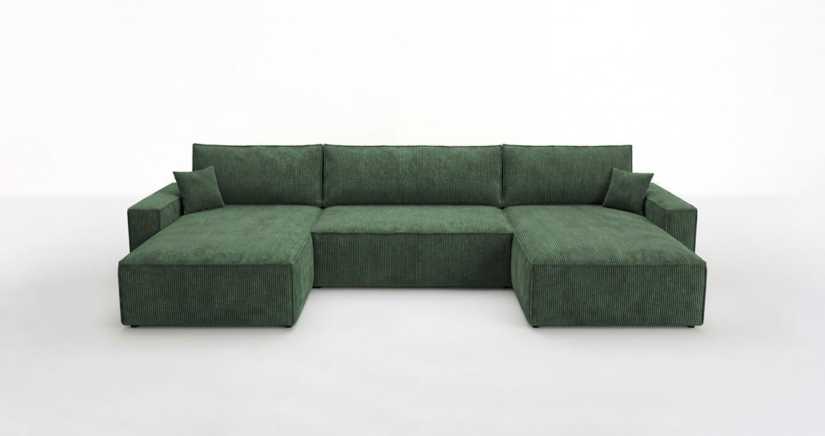 Designbank Vienna U met slaapfunctie en opbergruimte in Ribstof