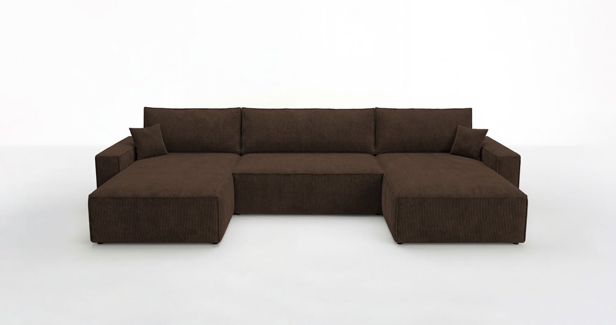 Designbank Vienna U met slaapfunctie en opbergruimte in Ribstof