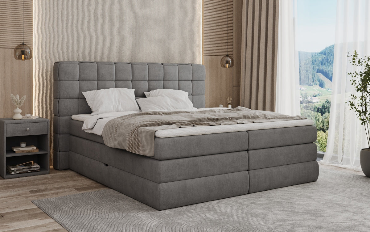Boxspringbed Trama met opbergruimte in Fluweel
