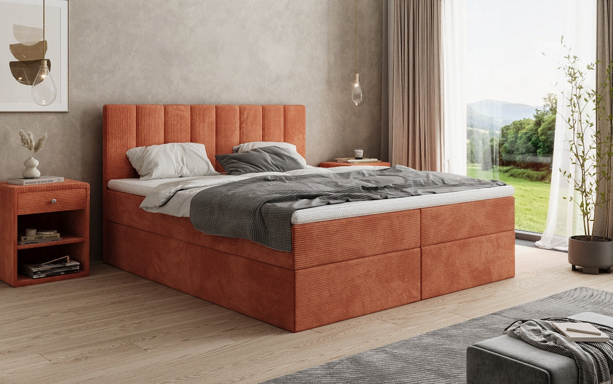 Boxspringbed Sofia in Ribstof met opbergruimte
