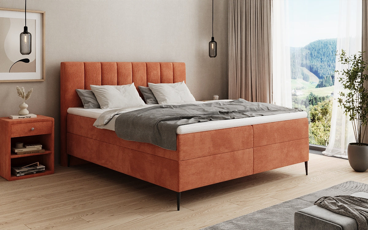 Boxspringbed Lucca in Ribstof met opbergruimte en poten