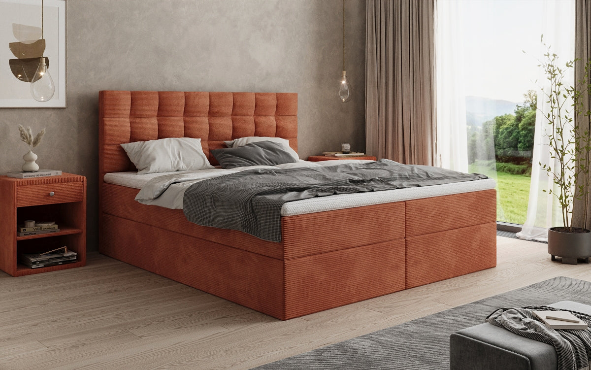 Boxspringbed Como in Ribstof met opbergruimte