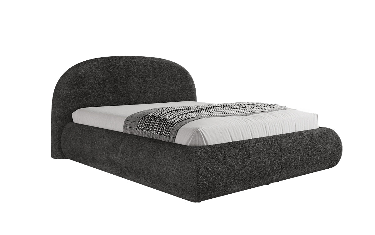 Designer gestoffeerd bed Loop in Teddystof Bouclé met opbergruimte