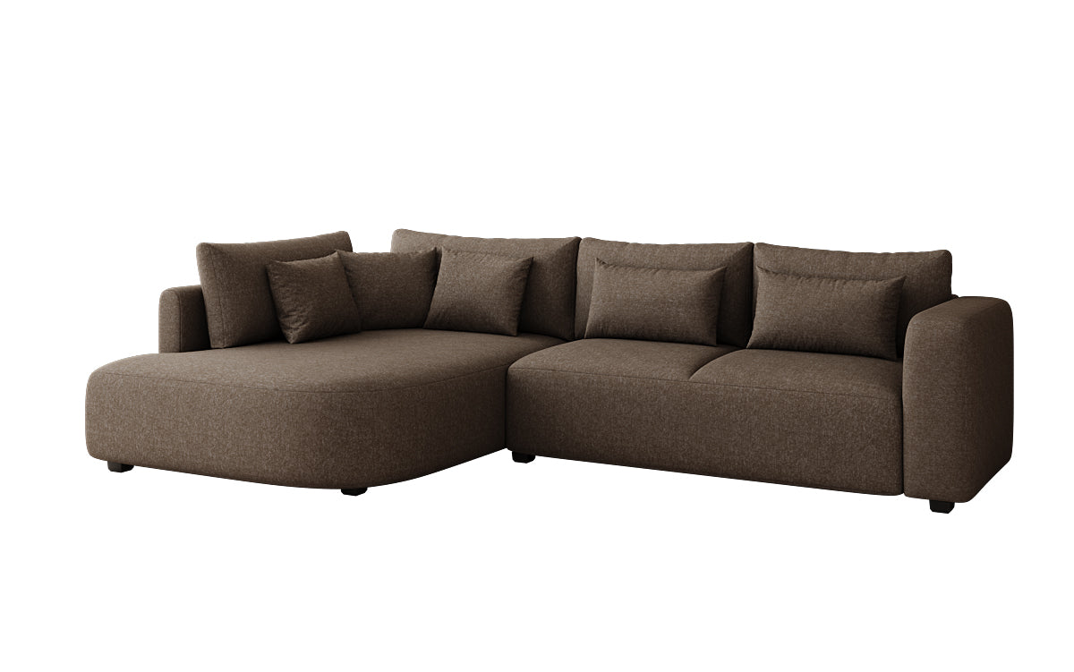 Designer hoekbank Ando met brede ottomane in structuurstof