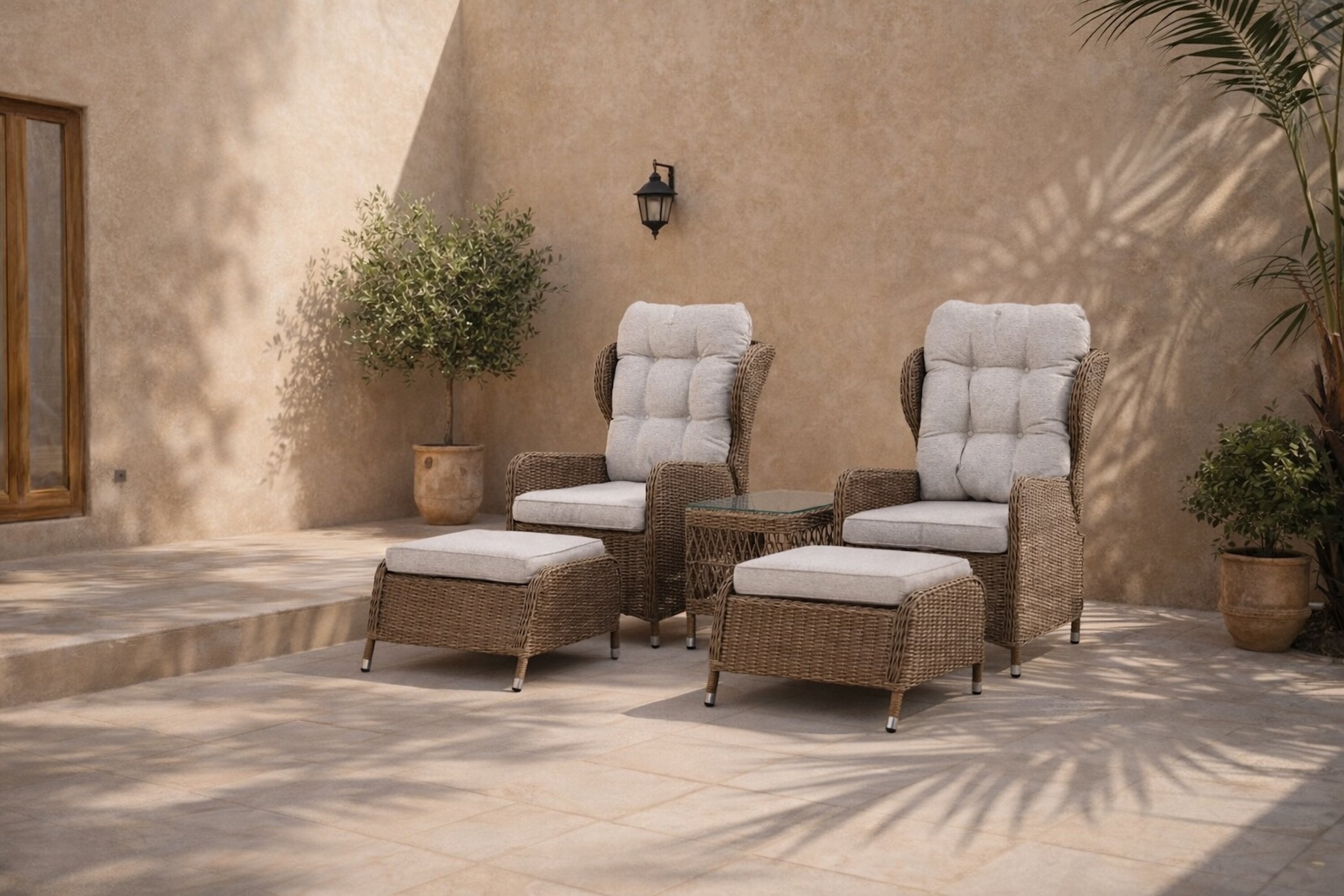 Tuin Loungeset Lenox - in naturel met verstelbare rugleuning