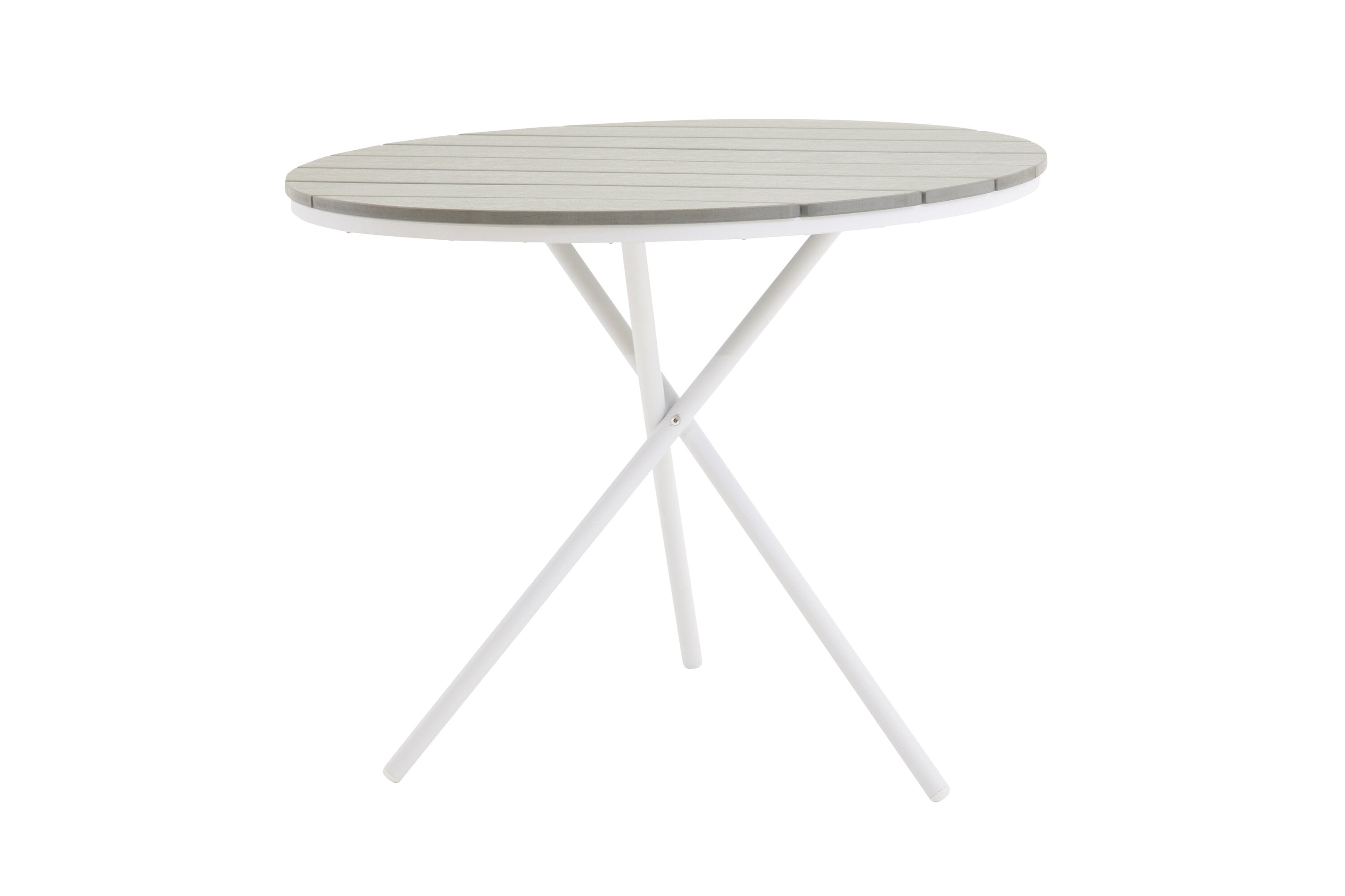 Gartentisch Malari - een ronde eettafel met Aintwood tafelblad en een metalen frame