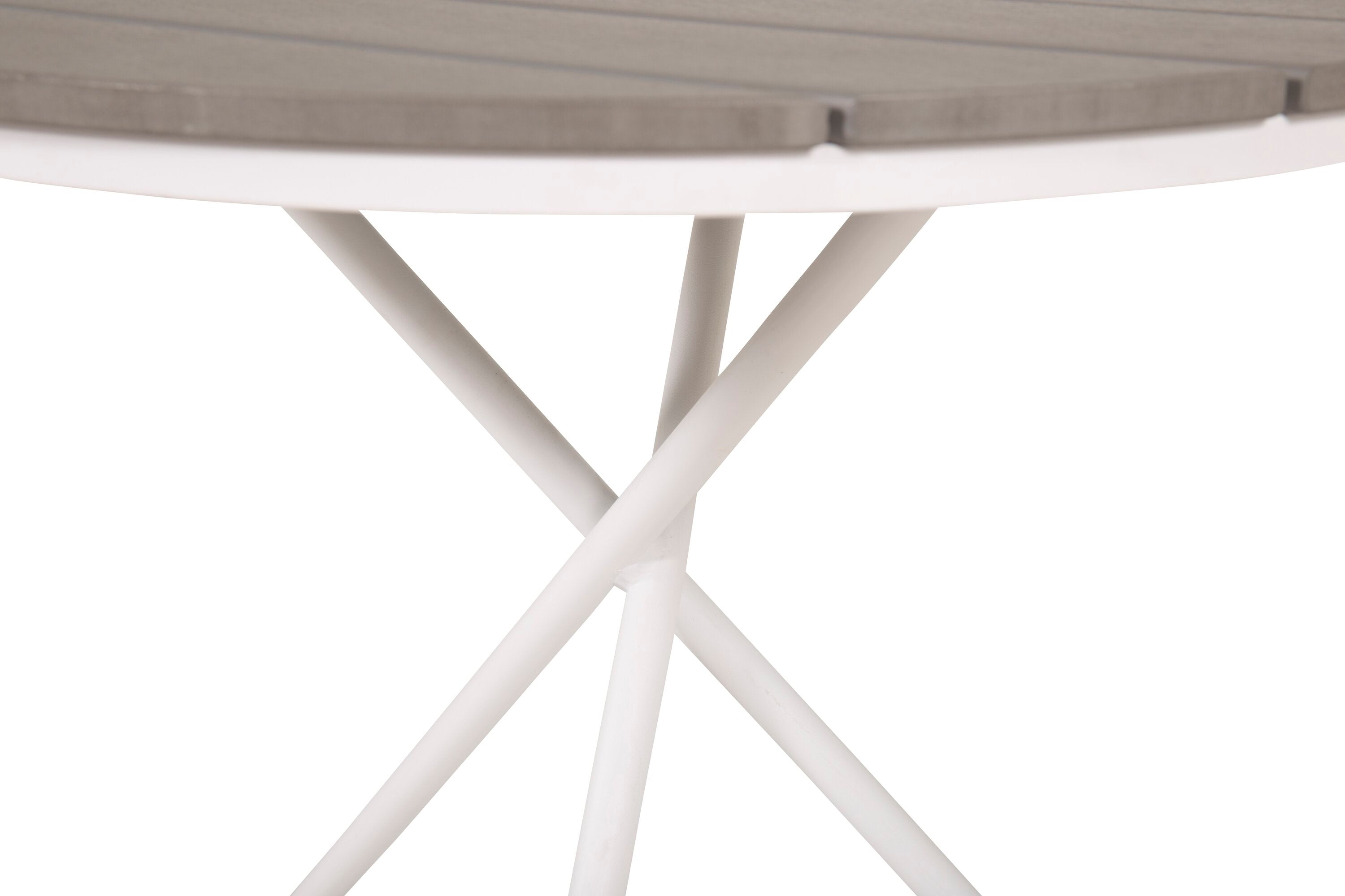 Gartentisch Malari - een ronde eettafel met Aintwood tafelblad en een metalen frame
