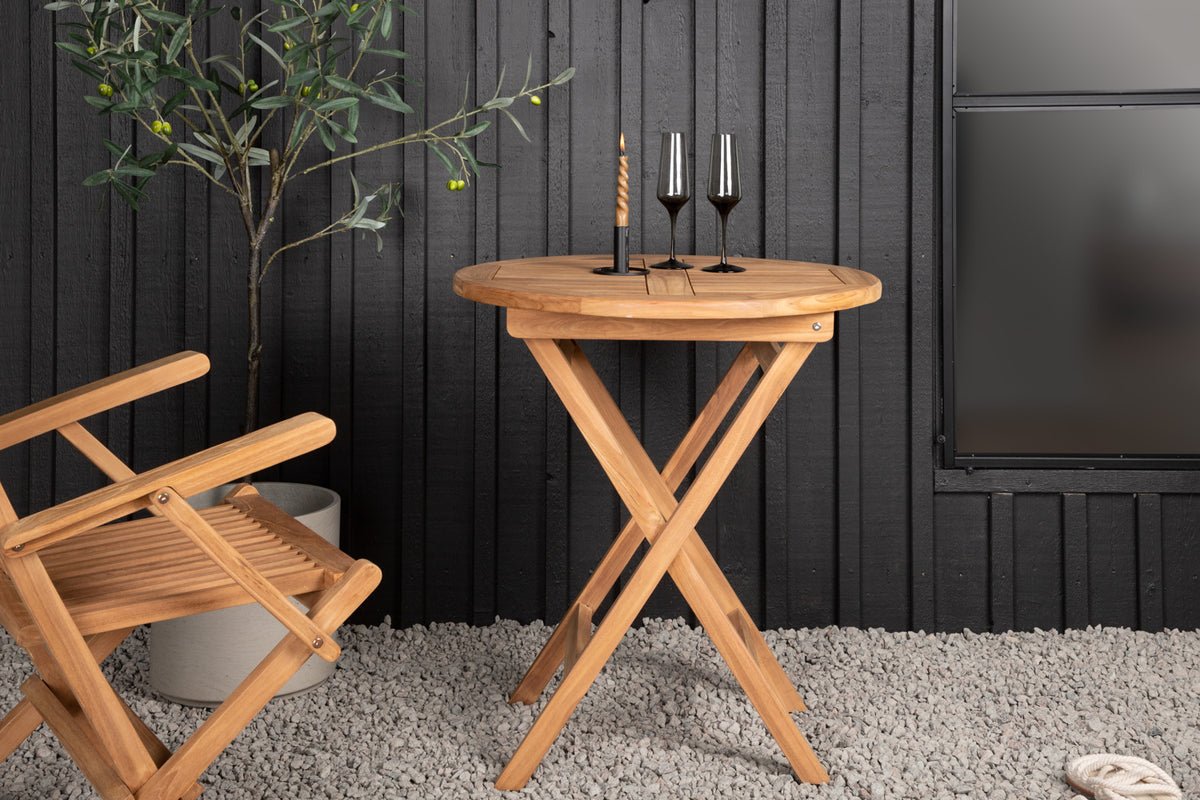 Tuin tafel Mali - een ronde café tafel van teakhout met klapfunctie