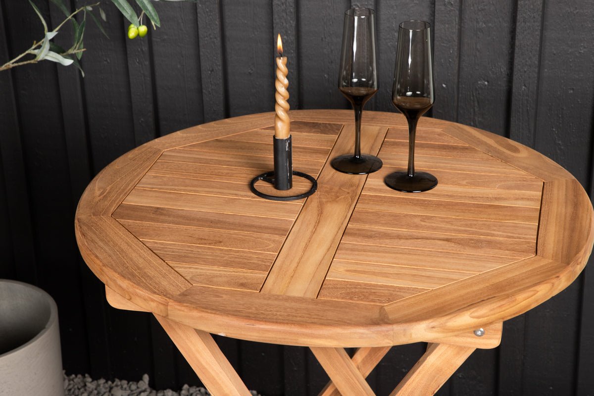 Tuin tafel Mali - een ronde café tafel van teakhout met klapfunctie
