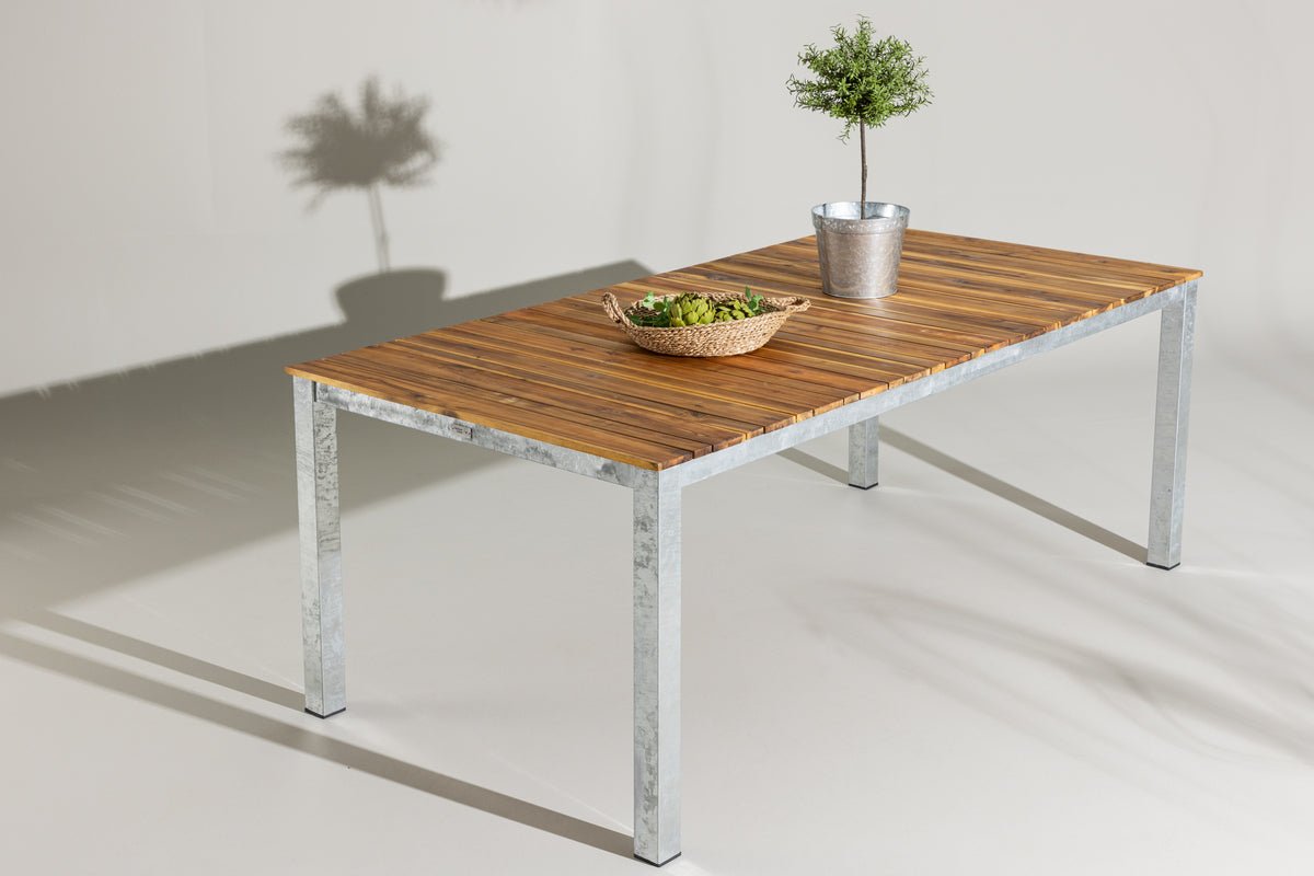Tuintafel Nyota - Rechthoekige eettafel met acaciahouten blad op stalen frame