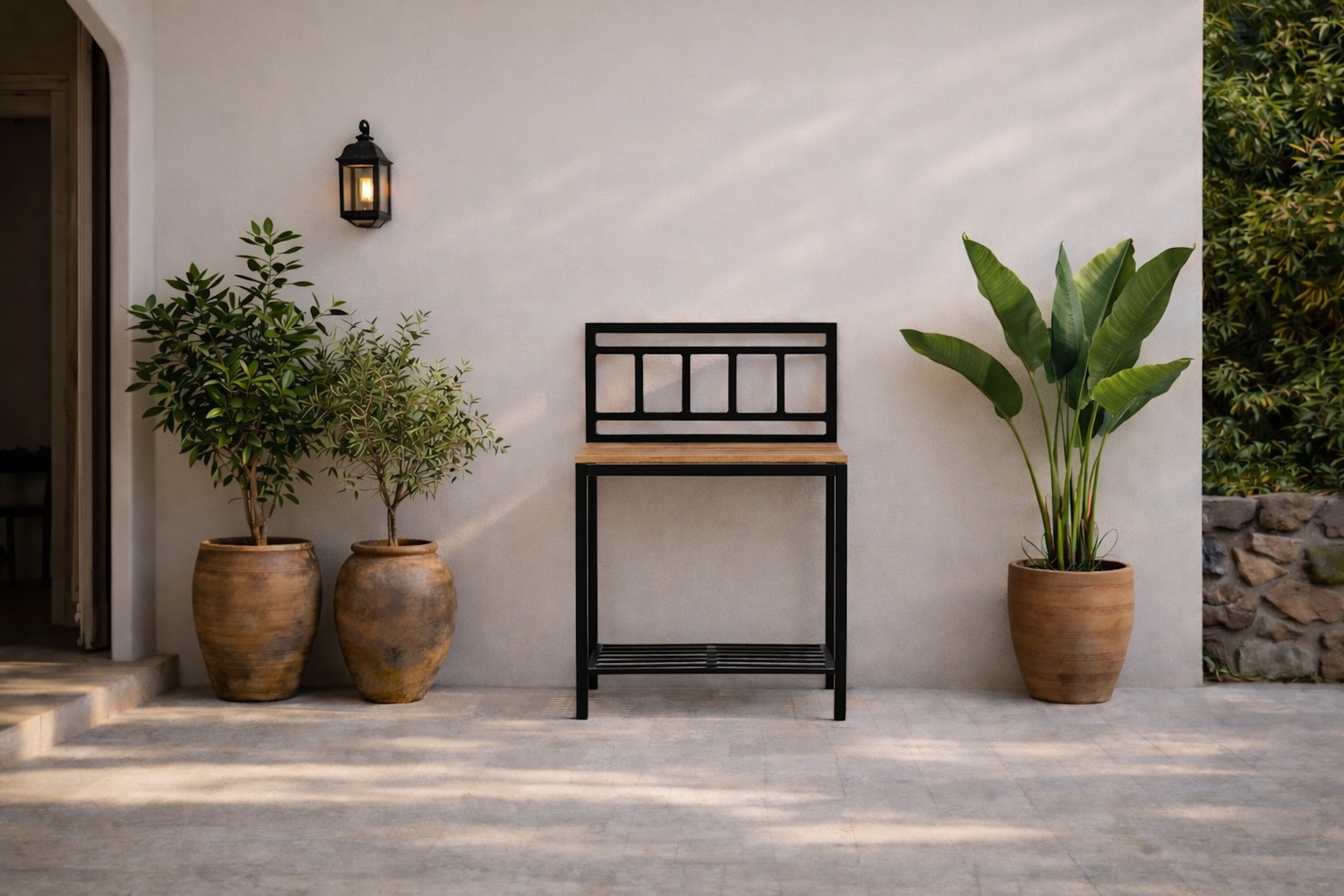 Opbergtabel Jana – Outdoor-keukenmodule met werkblad van teakhout