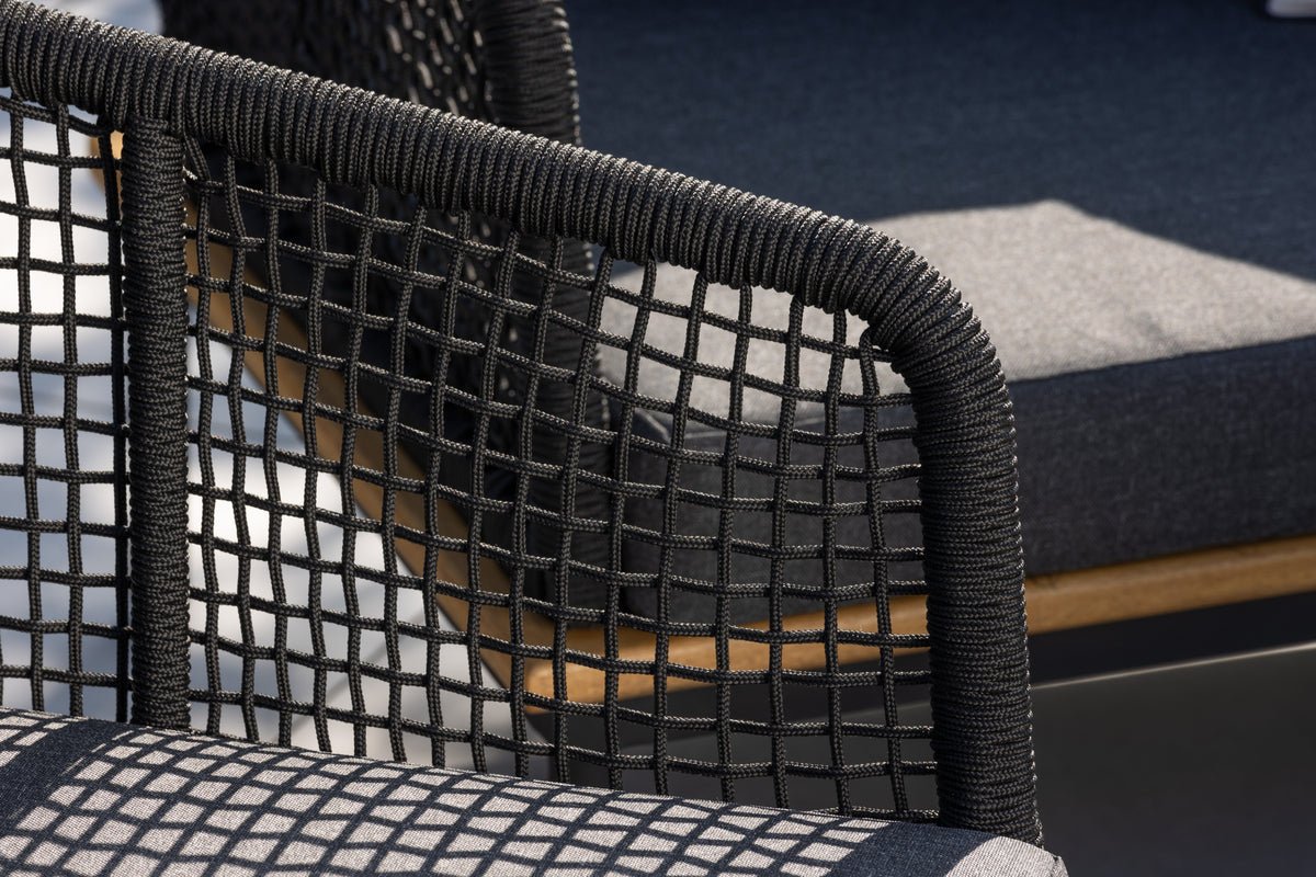 Tuin Loungeset Malina – met houten details, gevlochten touw & grijze kussens