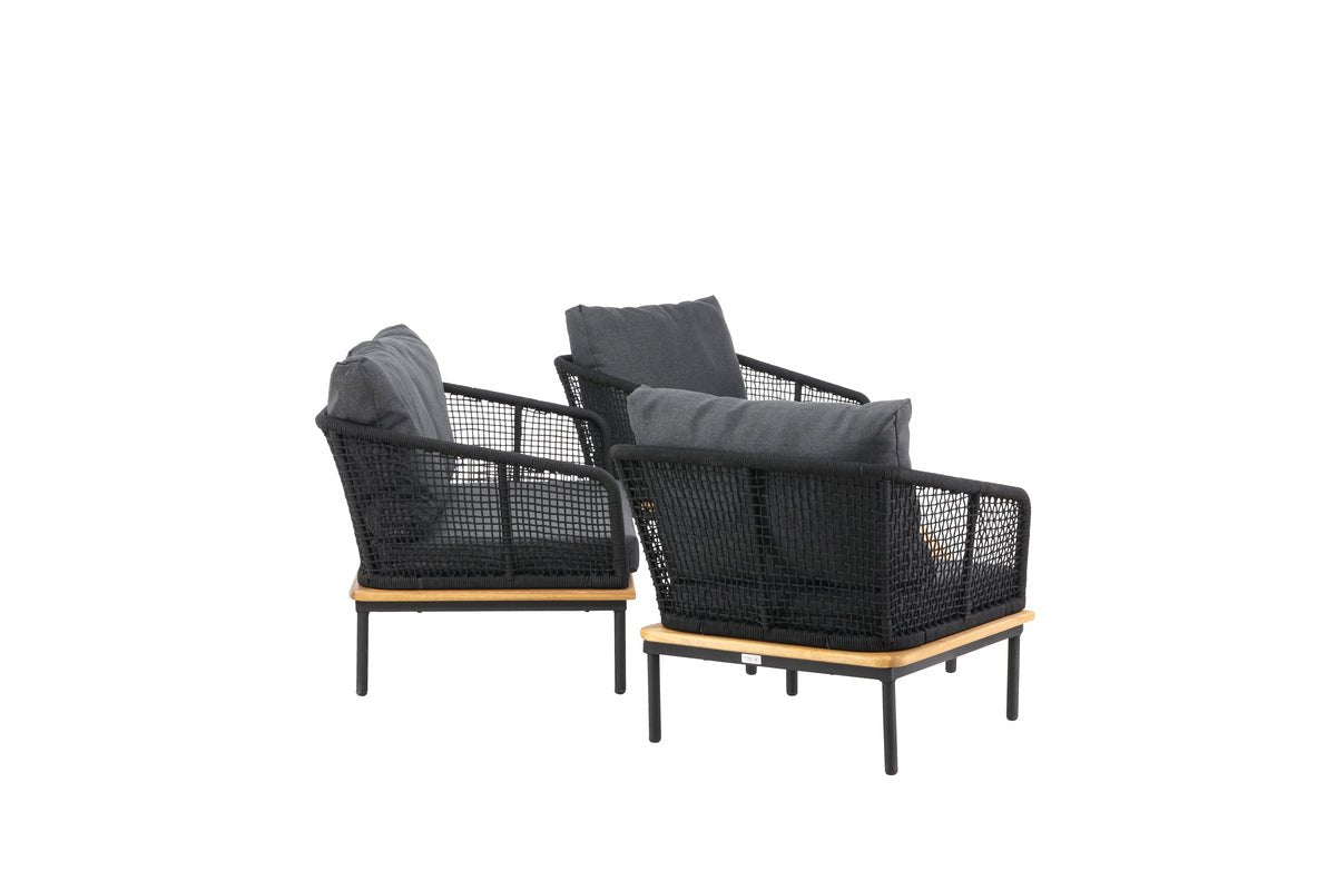 Tuin Loungeset Malina – met houten details, gevlochten touw & grijze kussens