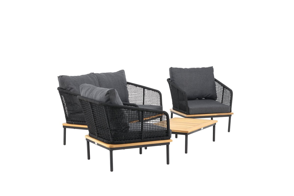 Tuin Loungeset Malina – met houten details, gevlochten touw & grijze kussens
