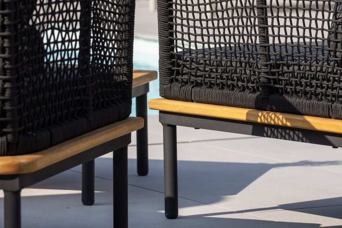 Tuin Loungeset Malina – met houten details, gevlochten touw & grijze kussens