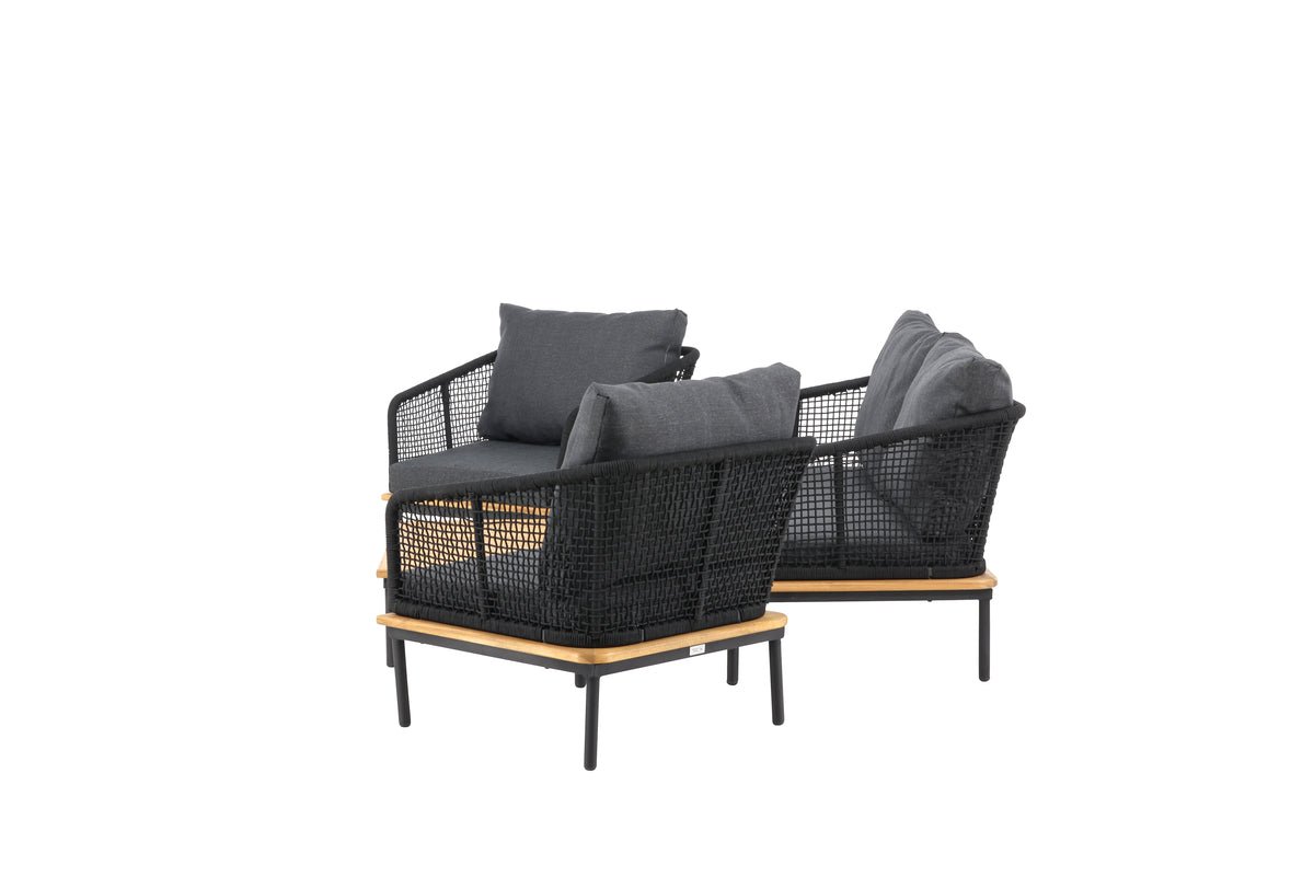 Tuin Loungeset Malina – met houten details, gevlochten touw & grijze kussens