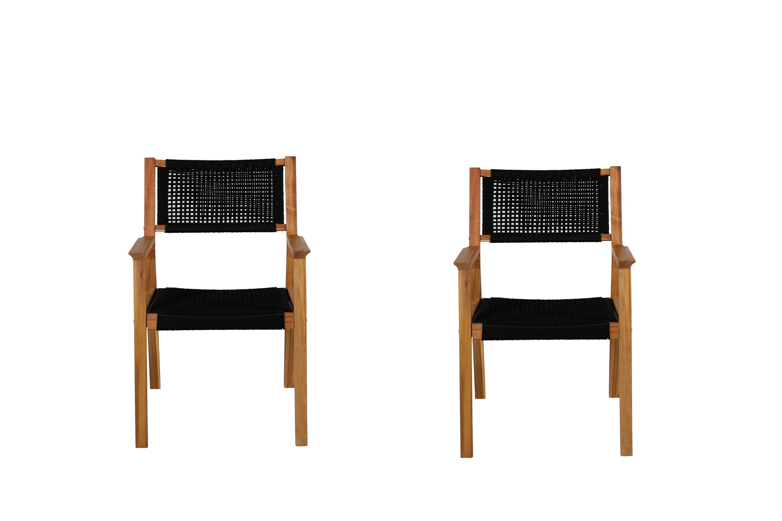 2-delige set tuinstoelen Mana - van acaciahout met zwarte zitting en rugleuning