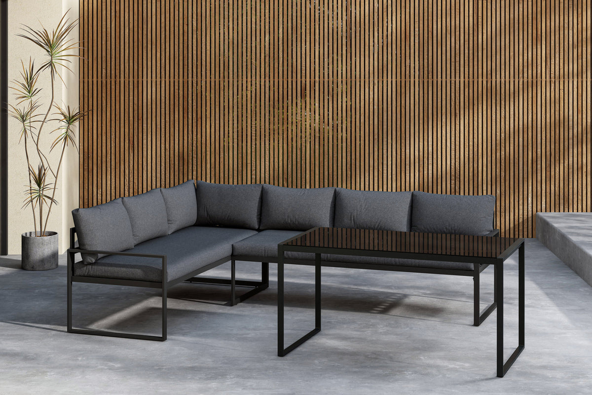 Tuin loungeset Zico – 3-delig met glazen tafel in Grijs