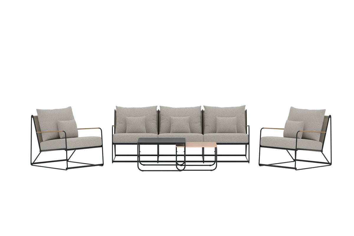 Tuin Loungeset Nivo – 5-delige set met beige bouclé kussens