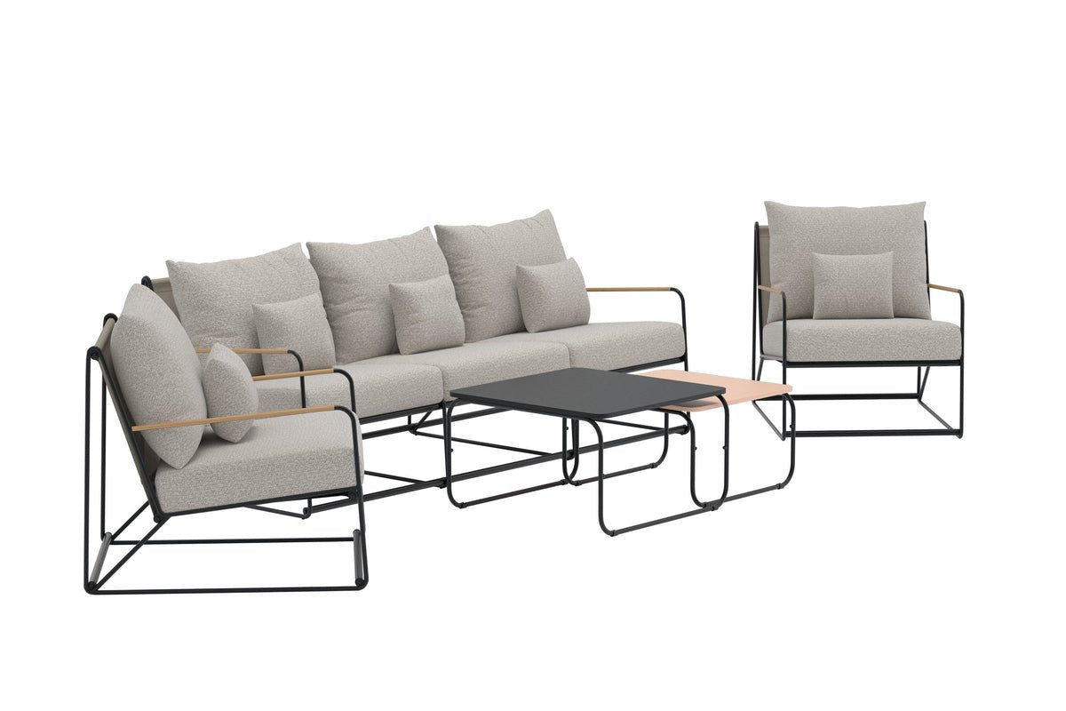 Tuin Loungeset Nivo – 5-delige set met beige bouclé kussens