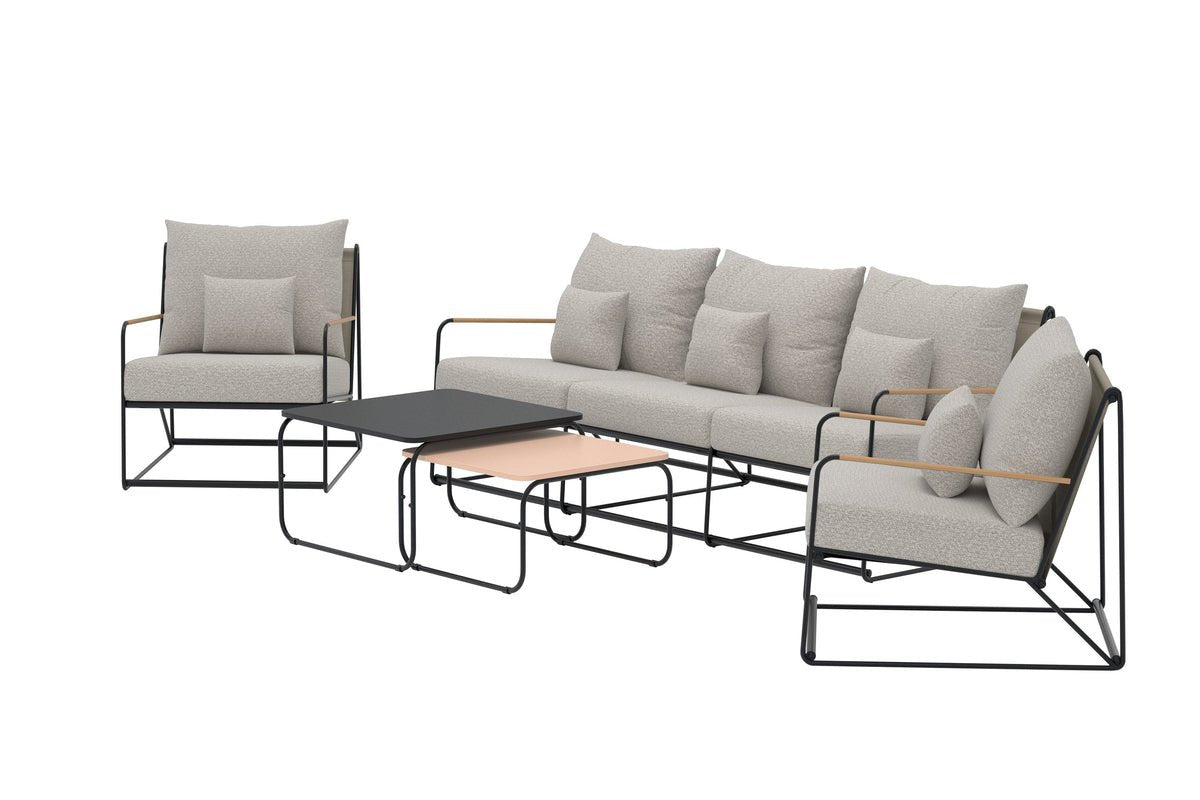 Tuin Loungeset Nivo – 5-delige set met beige bouclé kussens