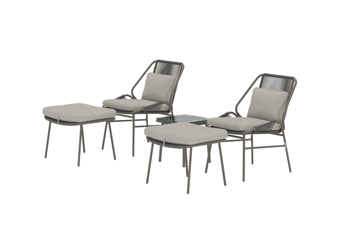 Tuin Loungeset Mavero – 5-delige set met stoelen en krukken van staal