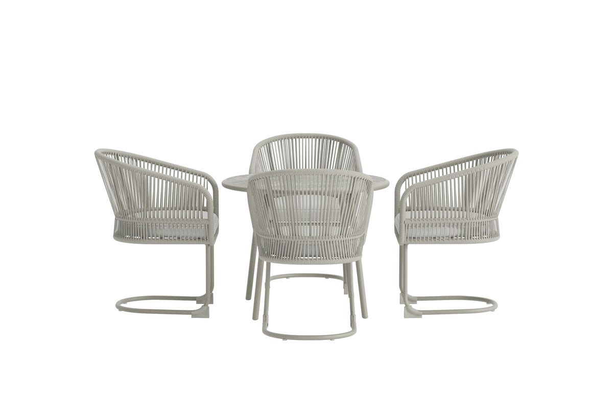 Tuinlounge Set Taila - met ronde eettafel en 4 stoelen in Beige & Lichtgrijs