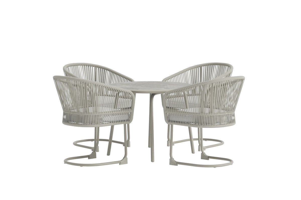 Tuinlounge Set Taila - met ronde eettafel en 4 stoelen in Beige & Lichtgrijs