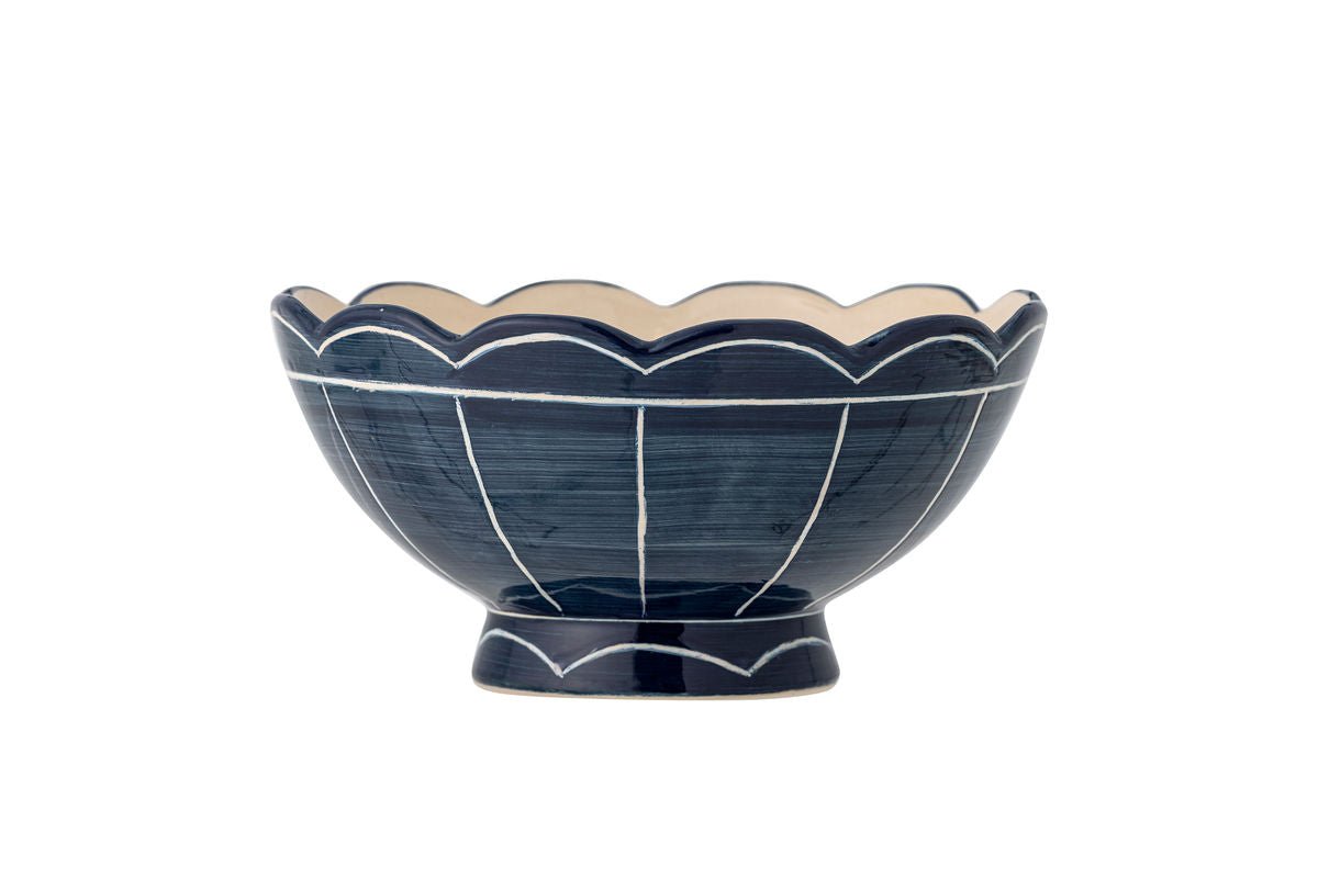 Schaal Neria – steengoed in blauw met handgeschilderde details